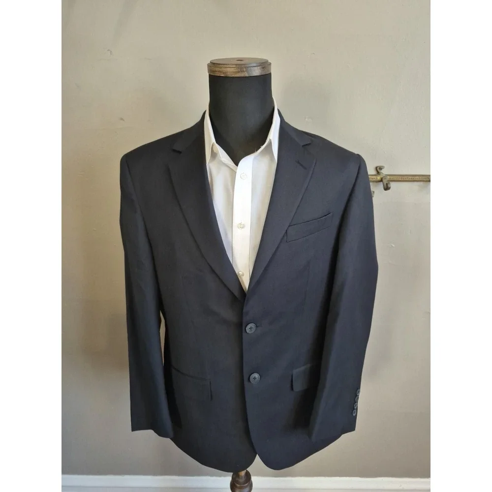 Pronto Uomo Mens Wool Sports Coat 40R Black 2 Button Blazer Italy Fabric